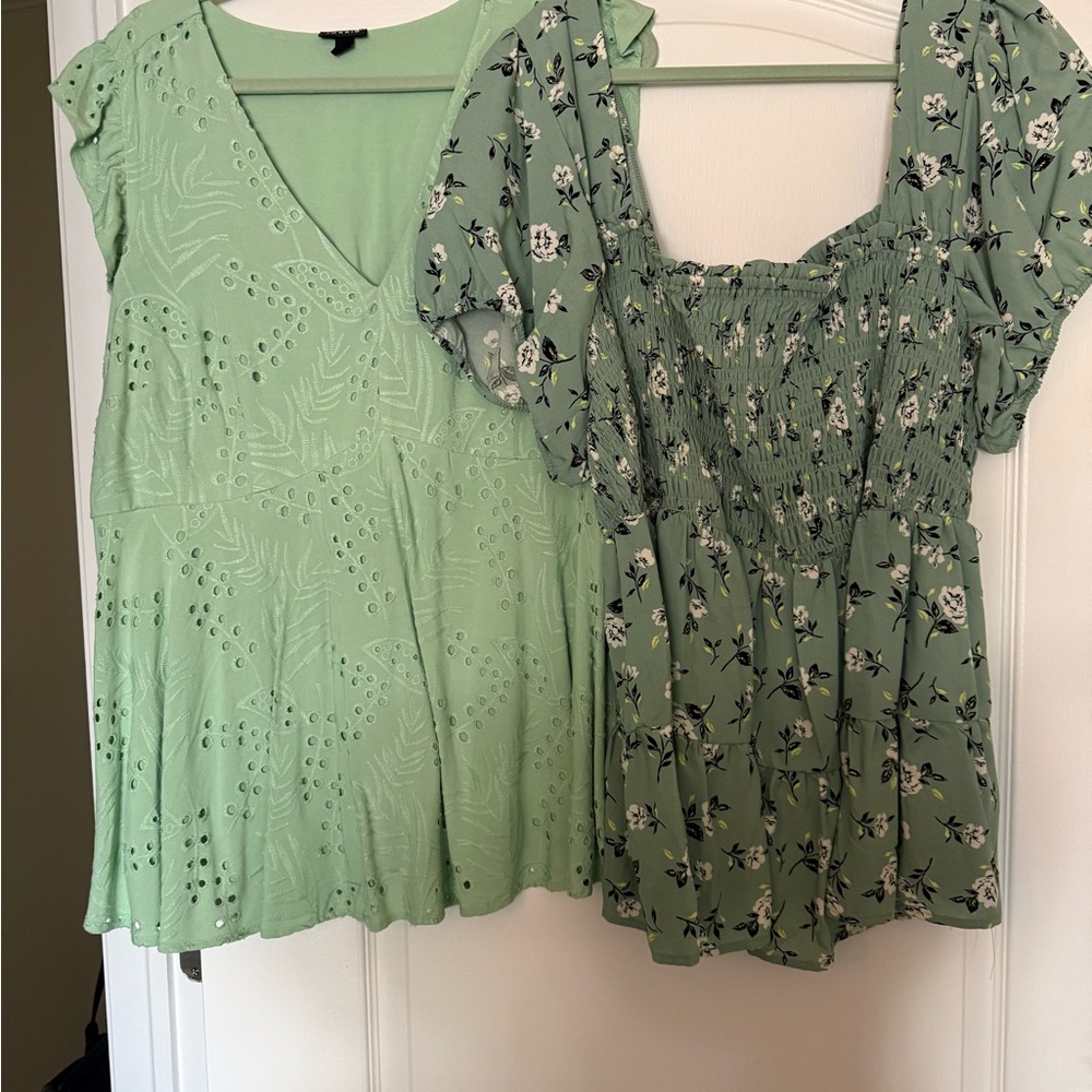 Torrid Light Green Eyelet and Floral Blouses